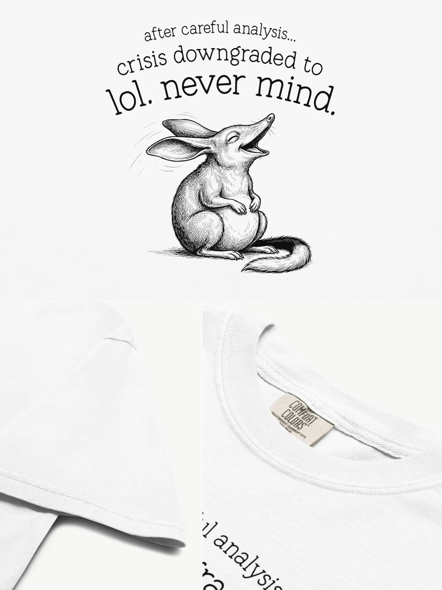 Close-up details of the Faffle & Co Bilby Crisis Tee in white