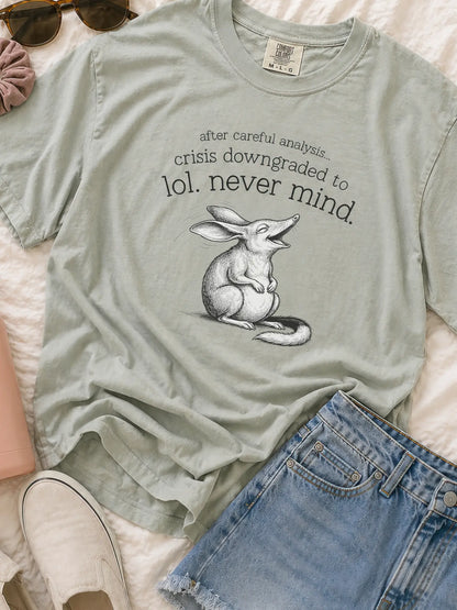 Faffle & Co Bilby Crisis Tee in bay styled flat lay