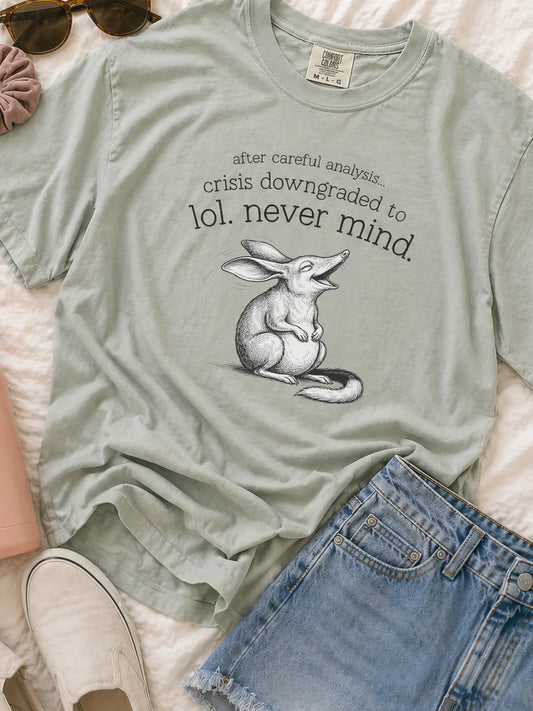 Faffle & Co Bilby Crisis Tee in bay styled flat lay