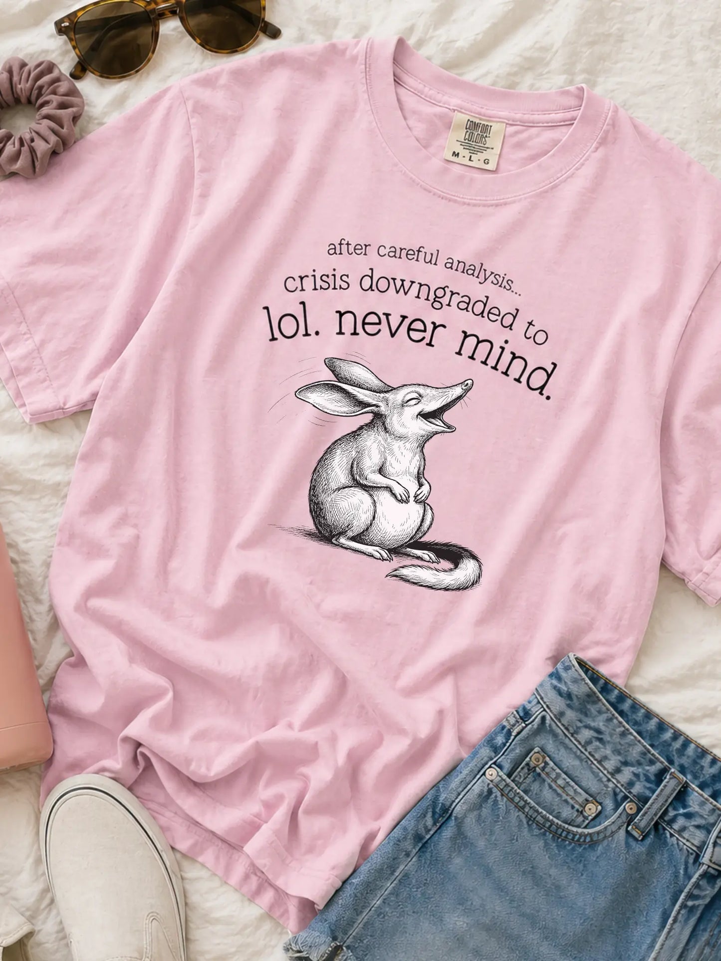 Faffle & Co Bilby Crisis Tee in blossom styled flat lay