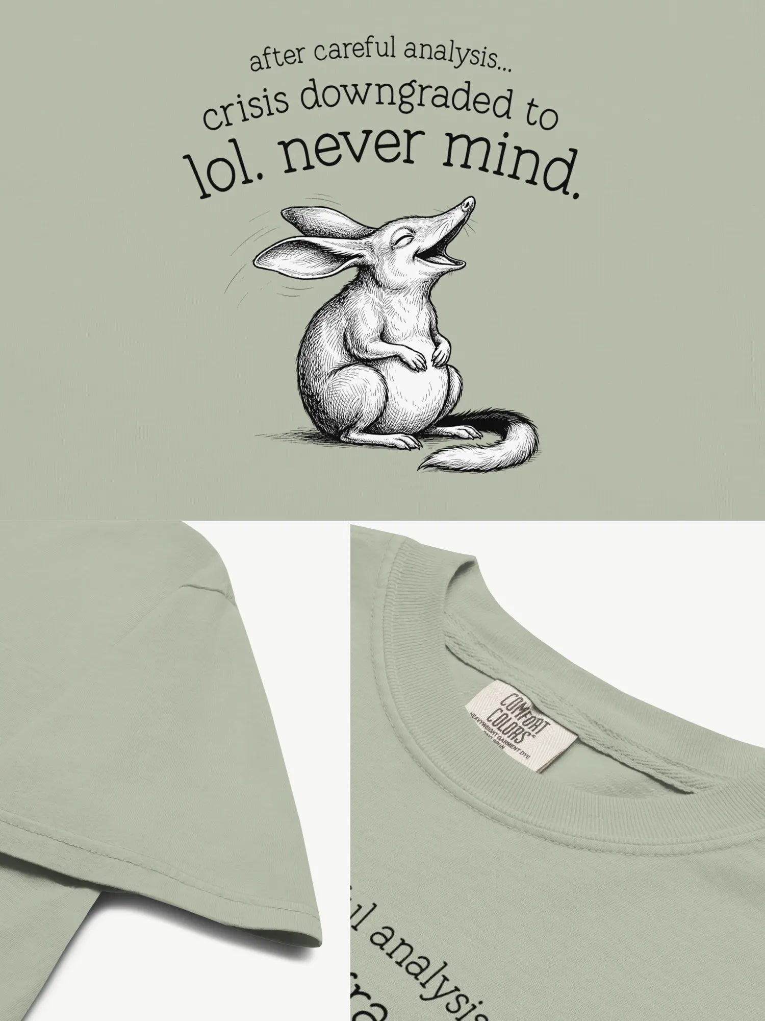 Close-up details of the Faffle & Co Bilby Crisis Tee in bay