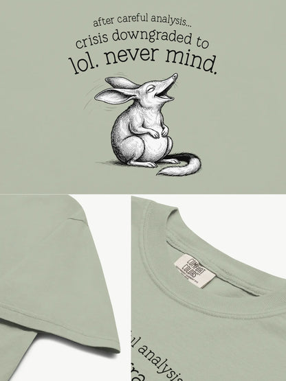 Close-up details of the Faffle & Co Bilby Crisis Tee in bay