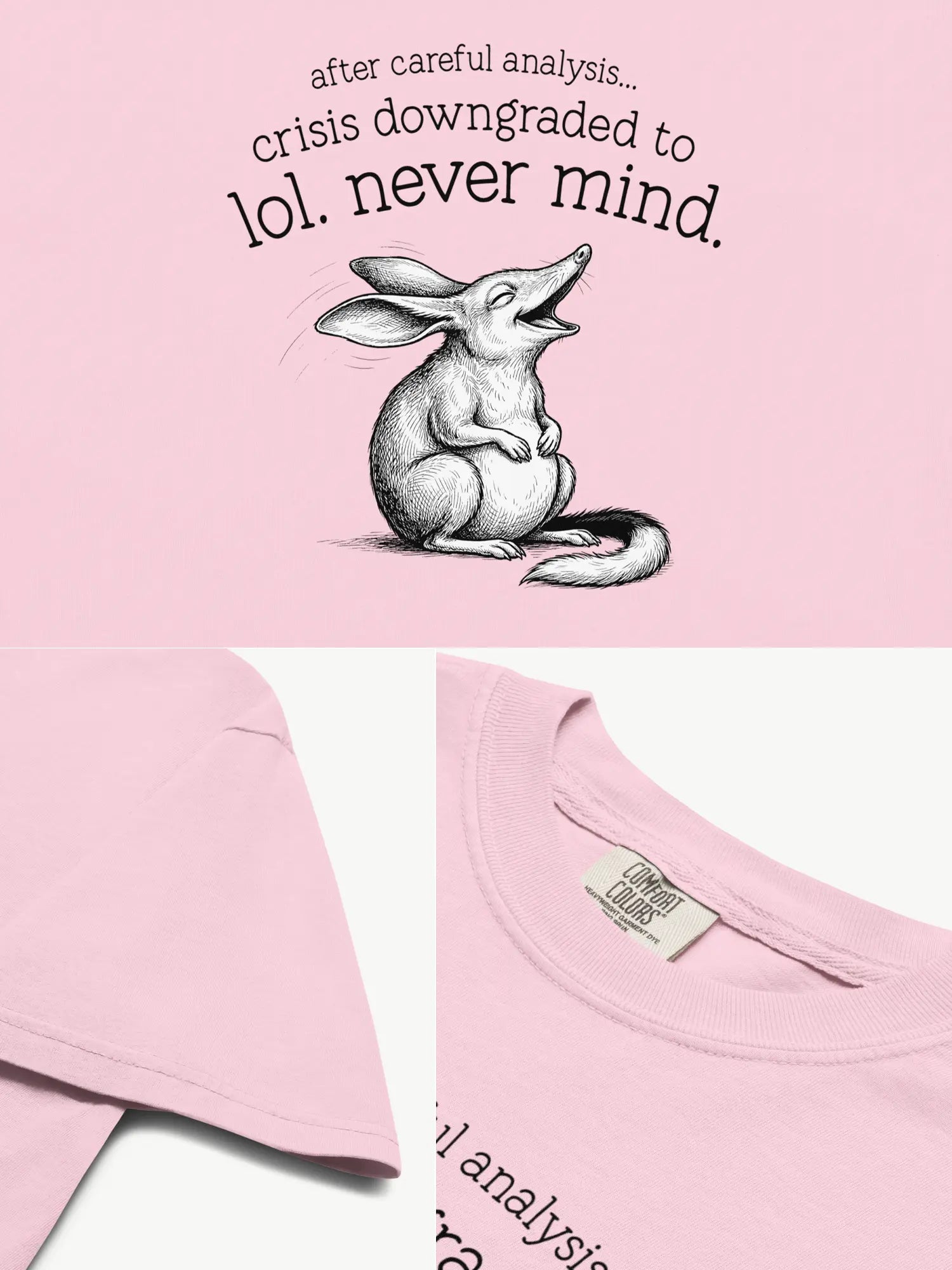 Close-up details of the Faffle & Co Bilby Crisis Tee in blossom