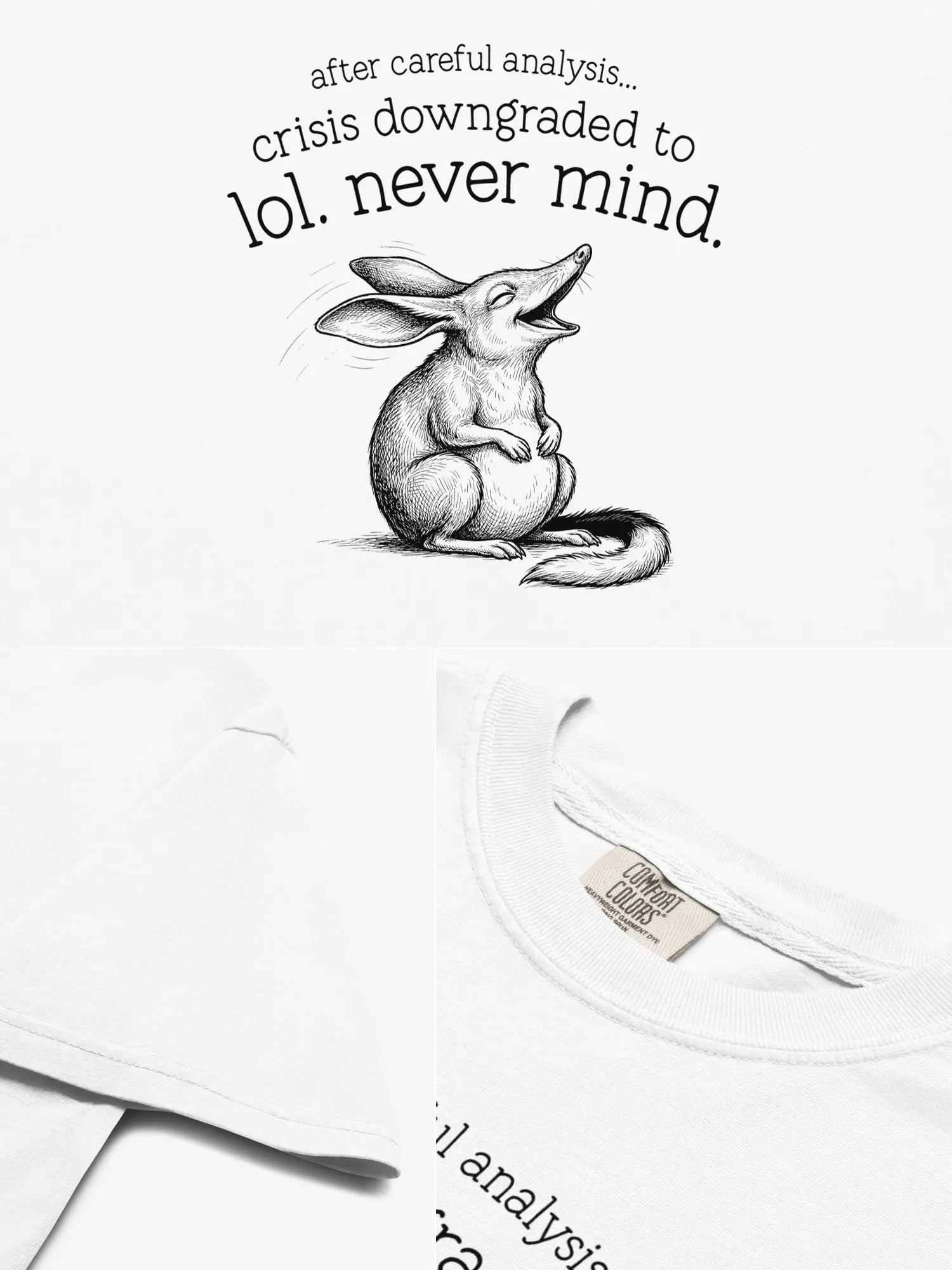 Close-up details of the Faffle & Co Bilby Crisis Tee in white