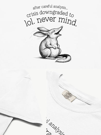 Close-up details of the Faffle & Co Bilby Crisis Tee in white