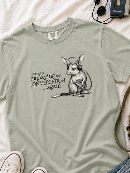 Faffle & Co Bilby on Replay Tee in bay styled flat lay