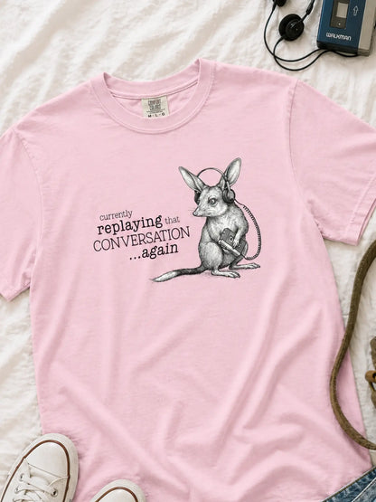 Faffle & Co Bilby on Replay Tee in blossom styled flat lay