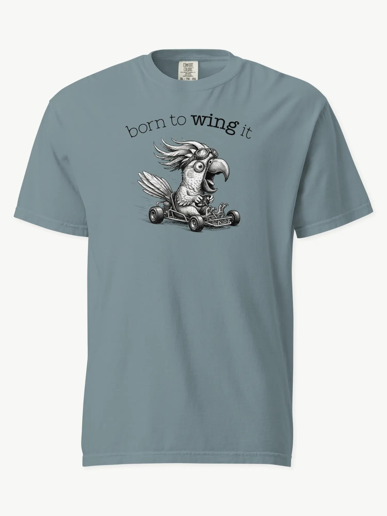 Born to Wing It cockatoo t-shirt in ice blue