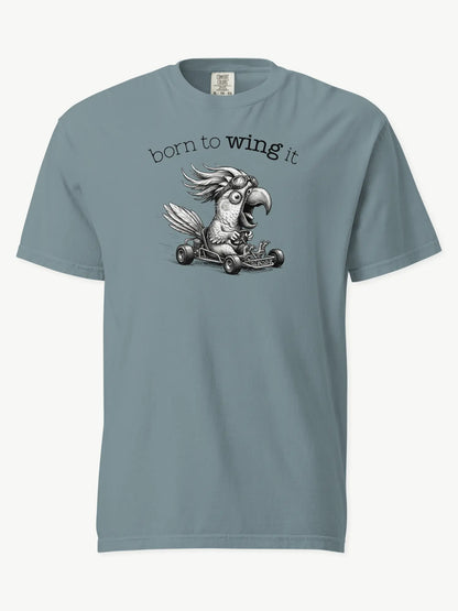 Born to Wing It cockatoo t-shirt in ice blue