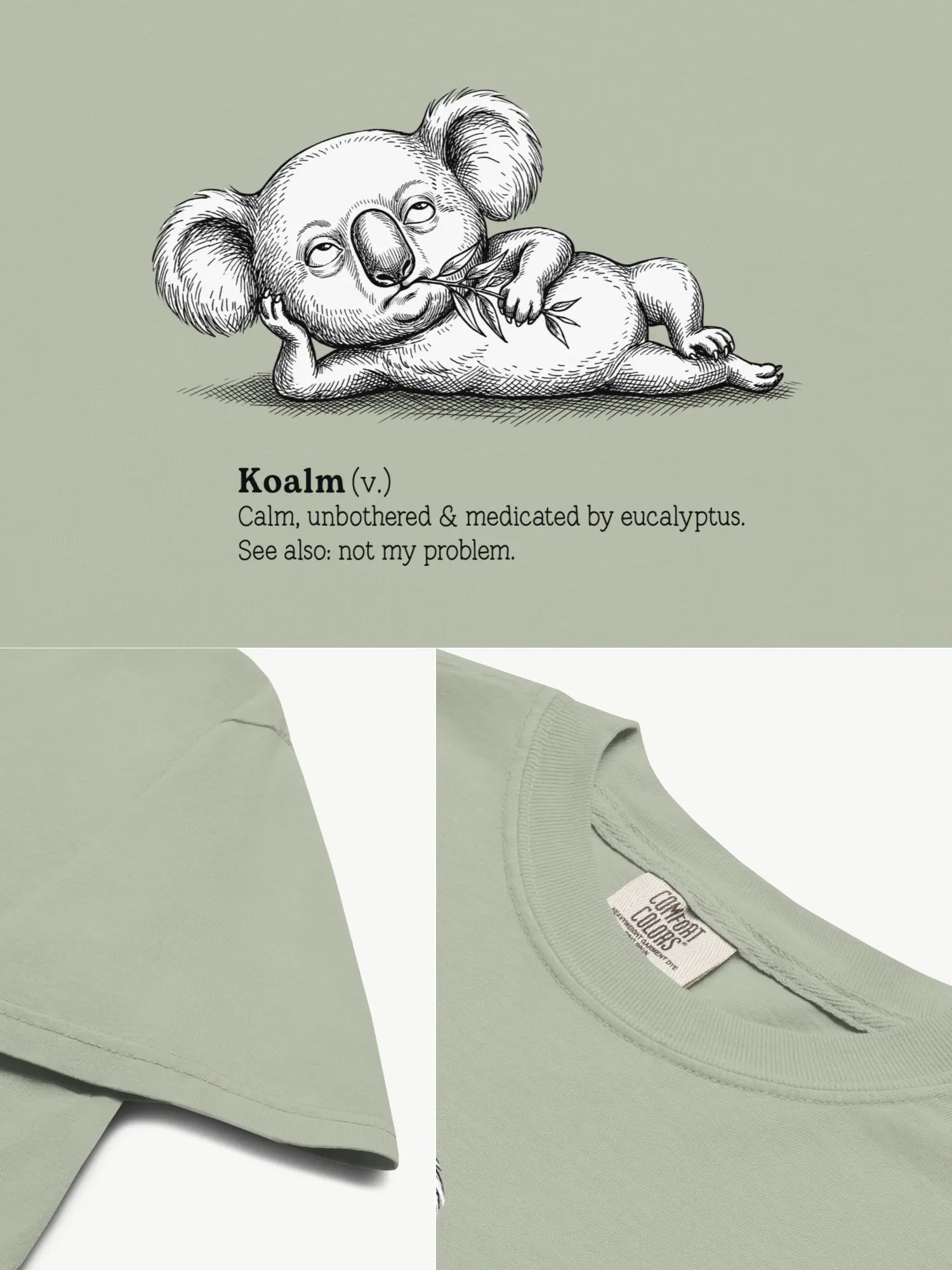 Close-up details of the Faffle & Co Koalm Tee in bay