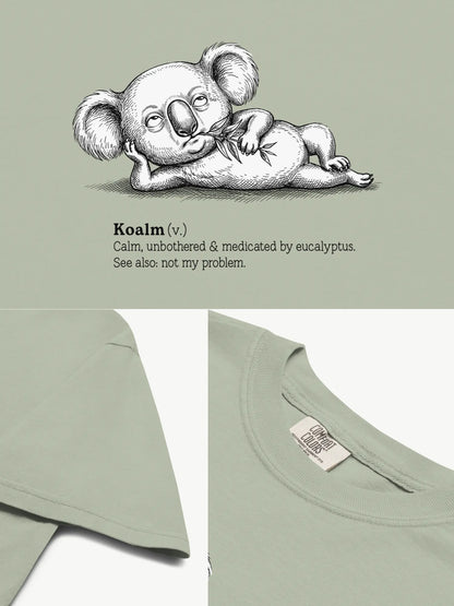 Close-up details of the Faffle & Co Koalm Tee in bay