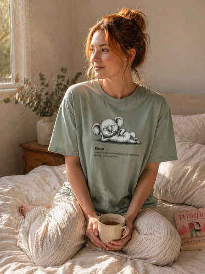 Person wearing the Faffle & Co Koalm Tee in bay