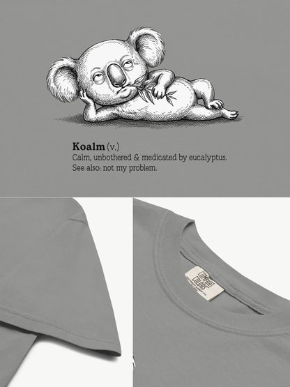 Close-up details of the Faffle & Co Koalm Tee in grey