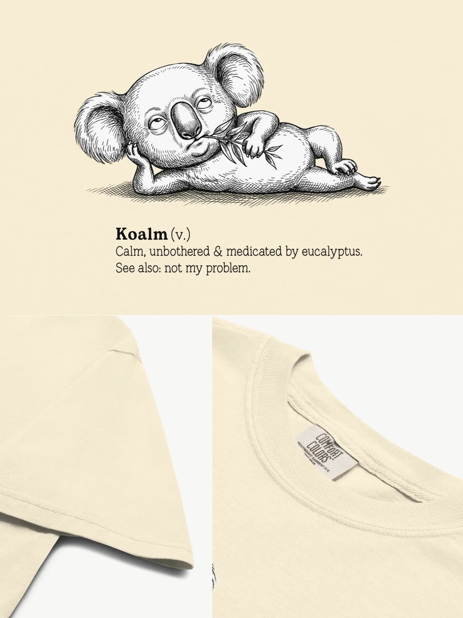Close-up details of the Faffle & Co Koalm Tee in ivory