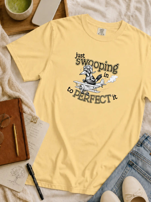 Faffle & Co Magpie Perfection Tee in butter styled flat lay