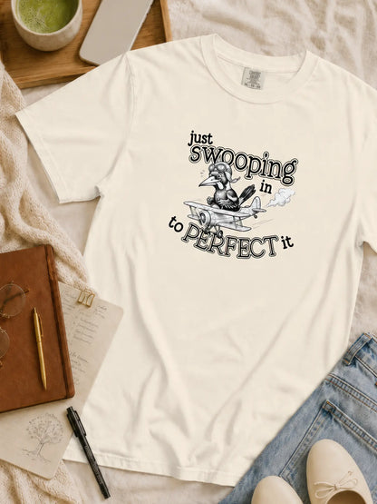 Just Swooping In magpie t-shirt in ivory styled flat lay