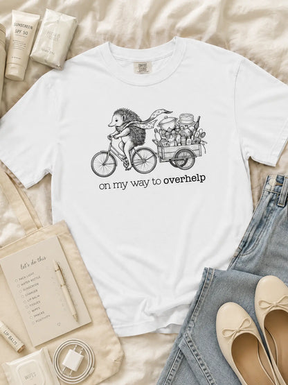 Over-helping Echidna Tee in white styled flat lay