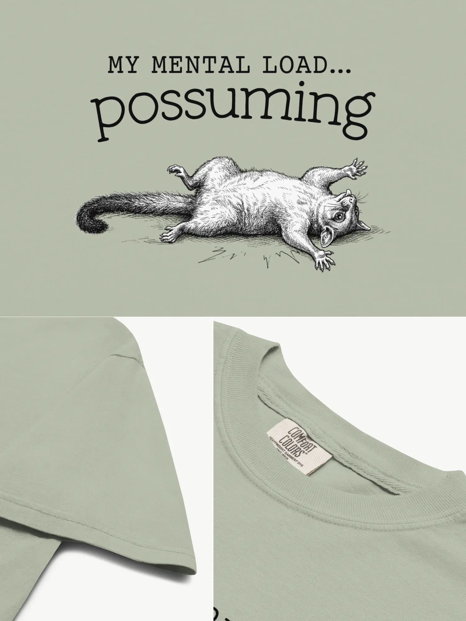 Close-up details of the Faffle & Co Possuming Tee in bay