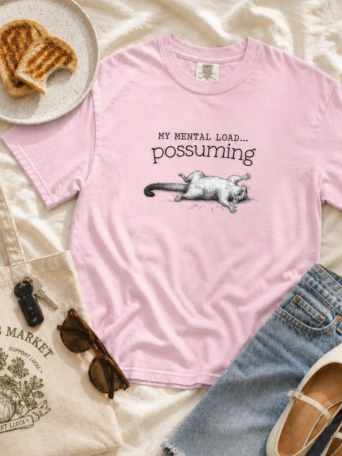 Faffle & Co Possuming Tee in blossom styled flat lay