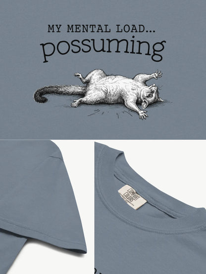 Close-up details of the Faffle & Co Possuming Tee in blue jean