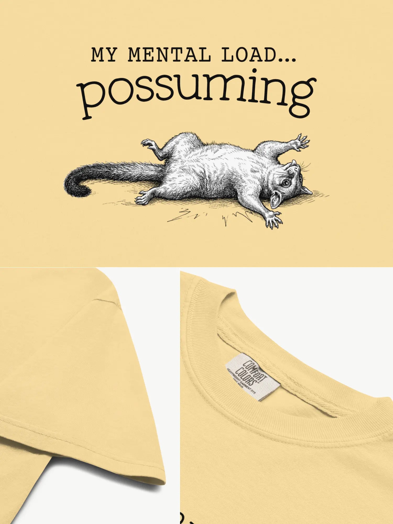 Close-up details of the Faffle & Co Possuming Tee in butter