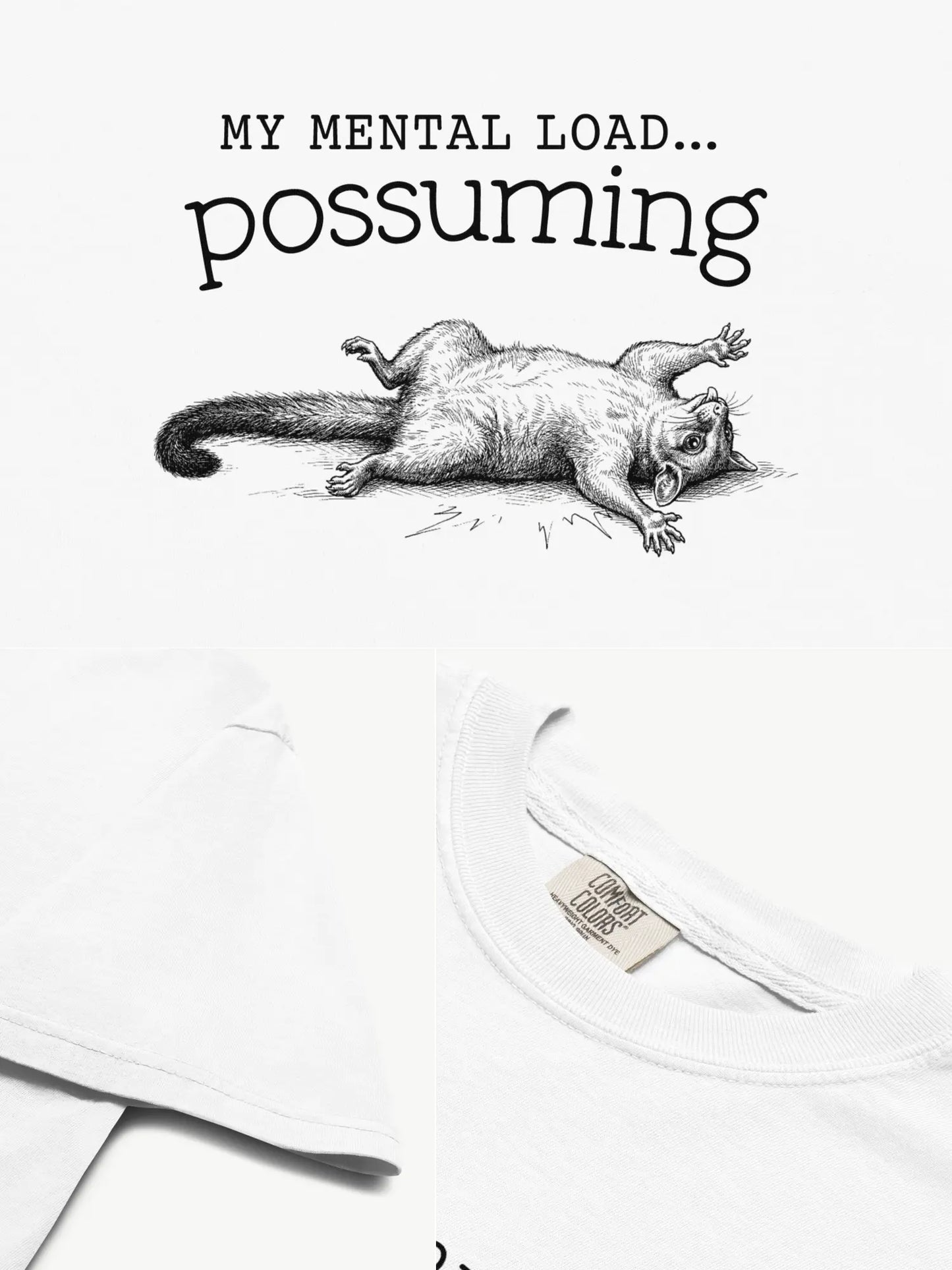 Close-up details of the Faffle & Co Possuming Tee in white