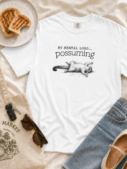 Faffle & Co Possuming Tee in white styled flat lay