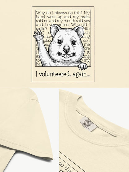 Close-up details of the Faffle & Co Quokka Volunteer Tee in ivory