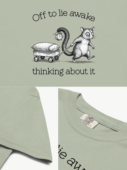 Close-up details of the Faffle & Co Sleepless Possum Tee in bay