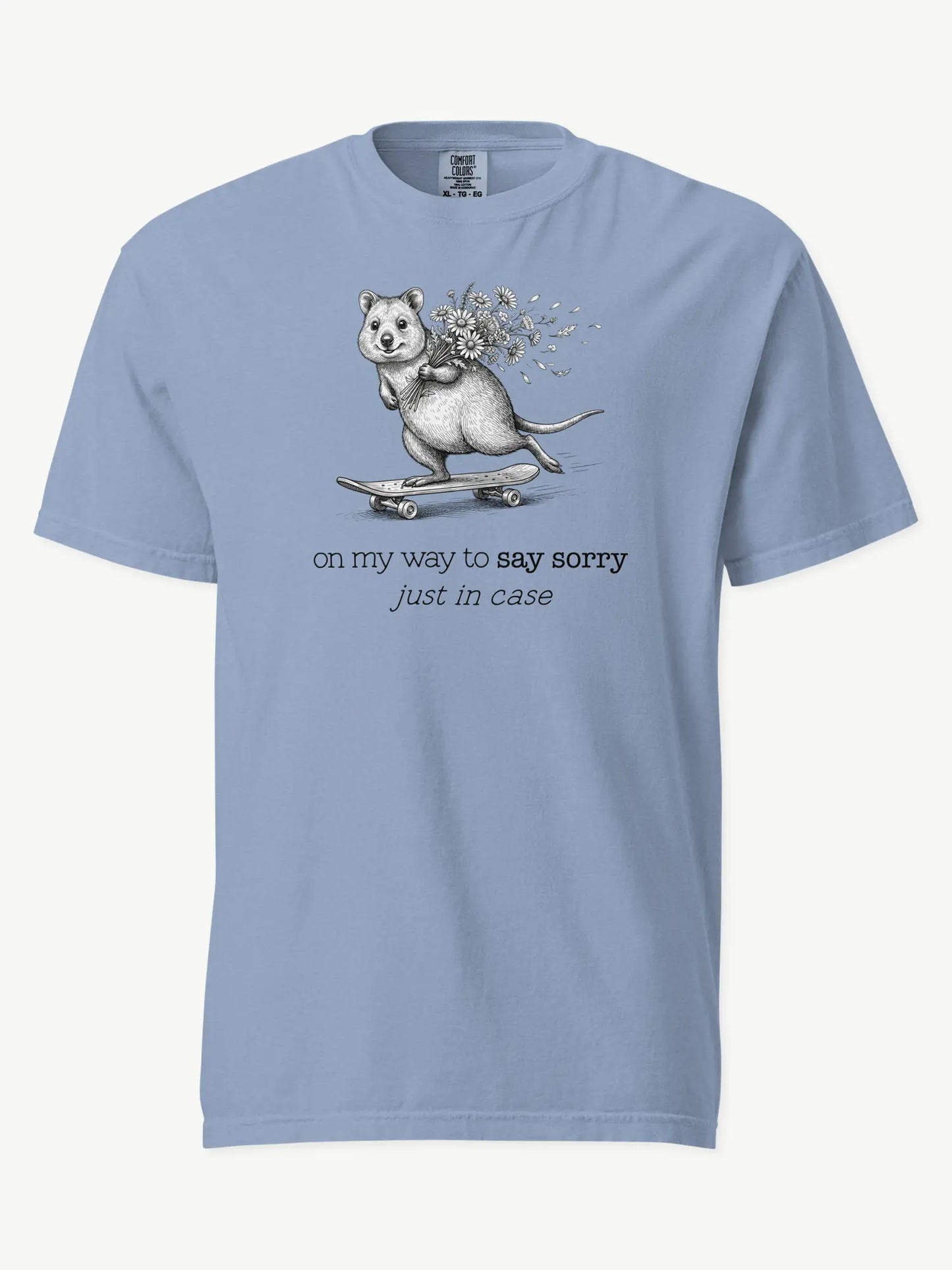The Sorry Quokka t-shirt in washed denim