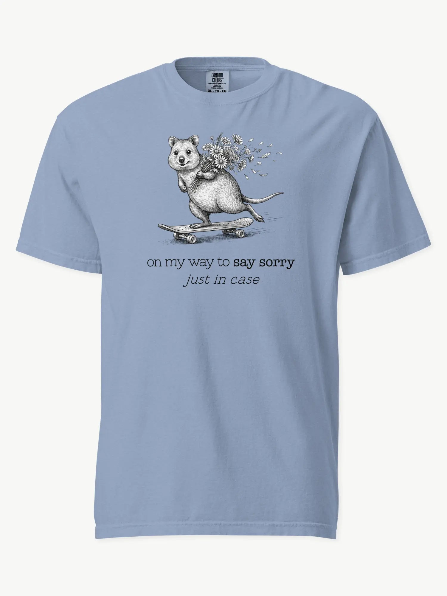 The Sorry Quokka t-shirt in washed denim