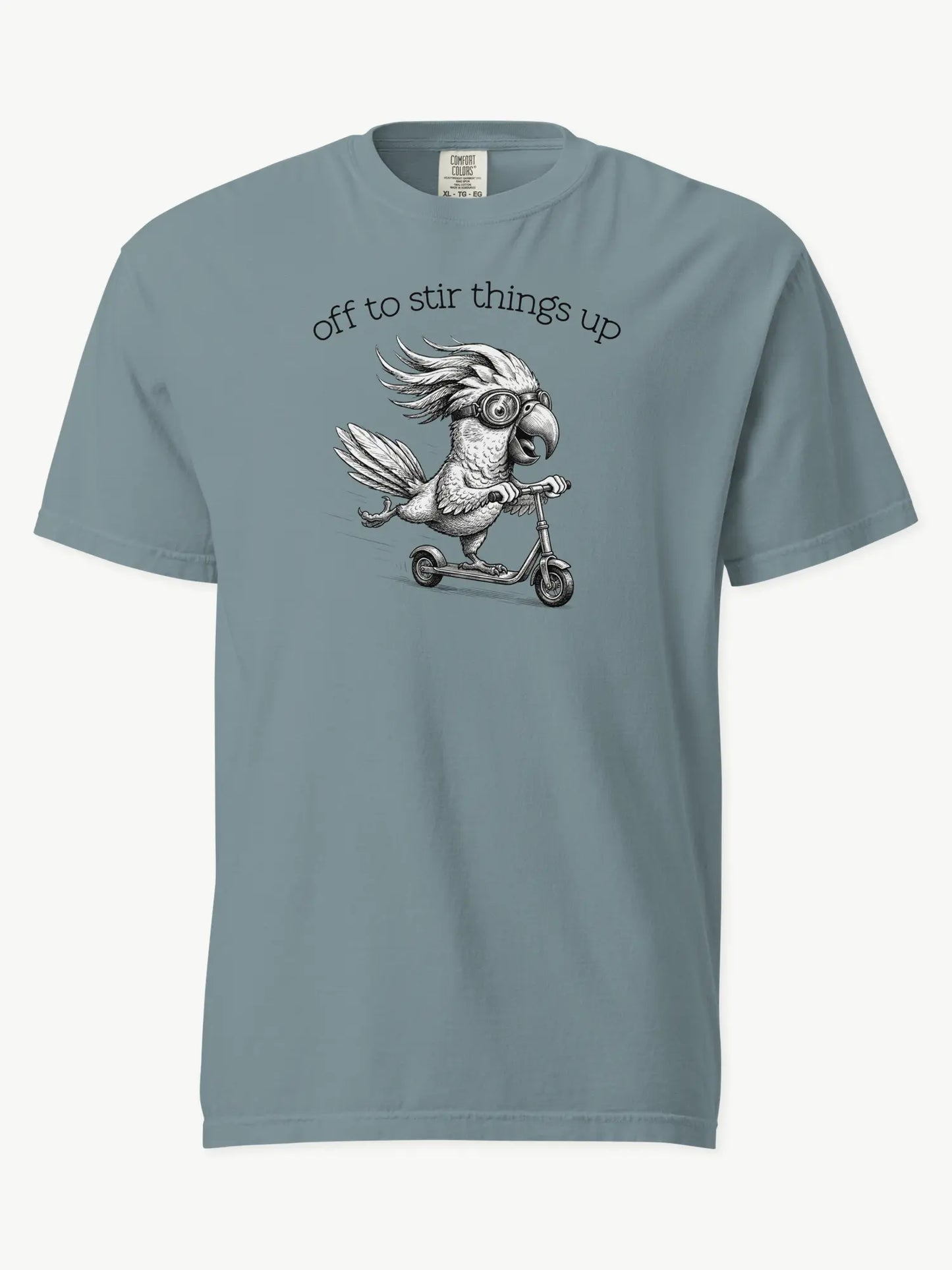 Off to Stir Things Up cockatoo t-shirt in ice blue