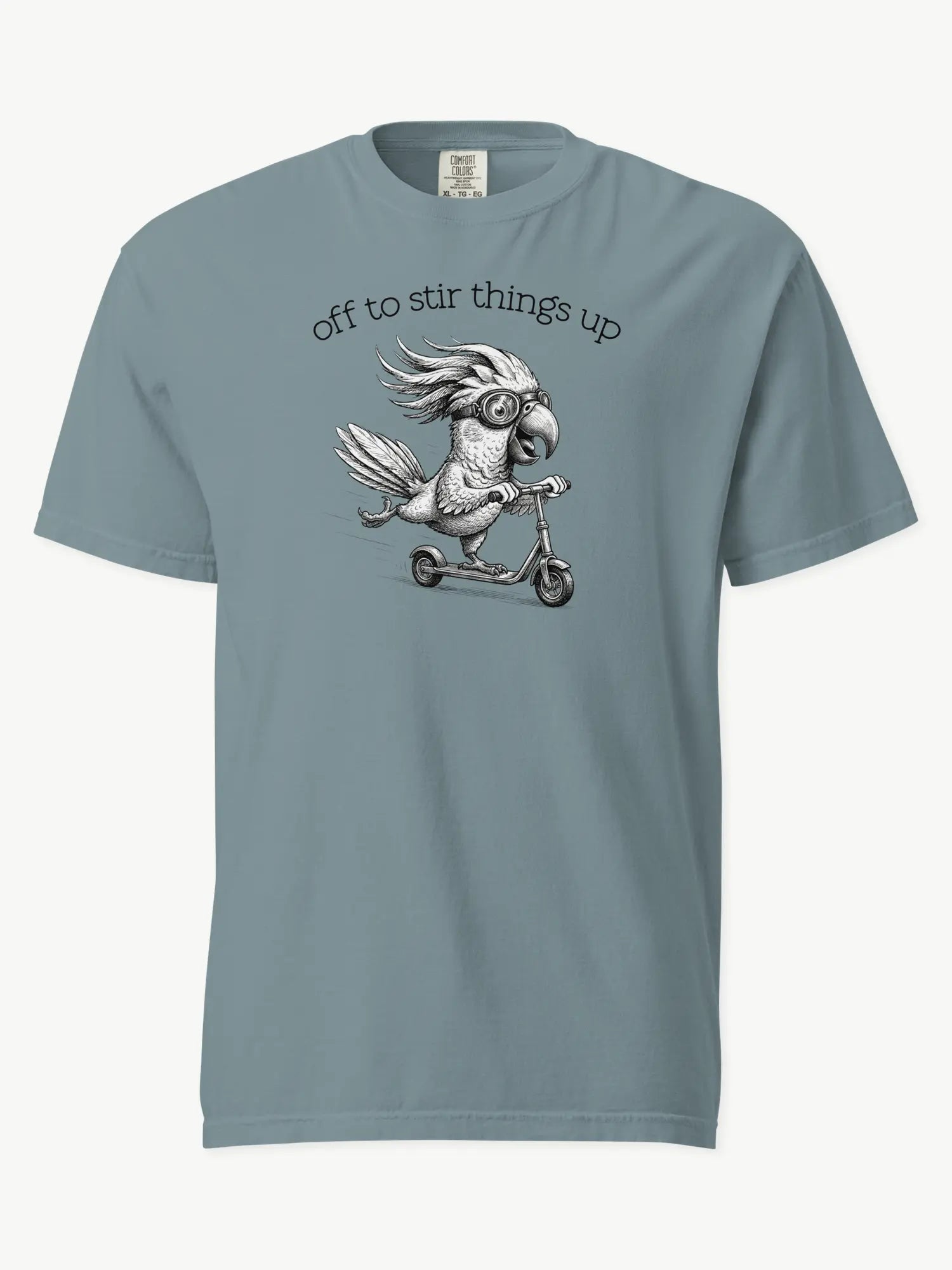 Off to Stir Things Up cockatoo t-shirt in ice blue