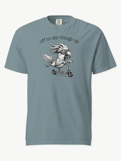 Off to Stir Things Up cockatoo t-shirt in ice blue