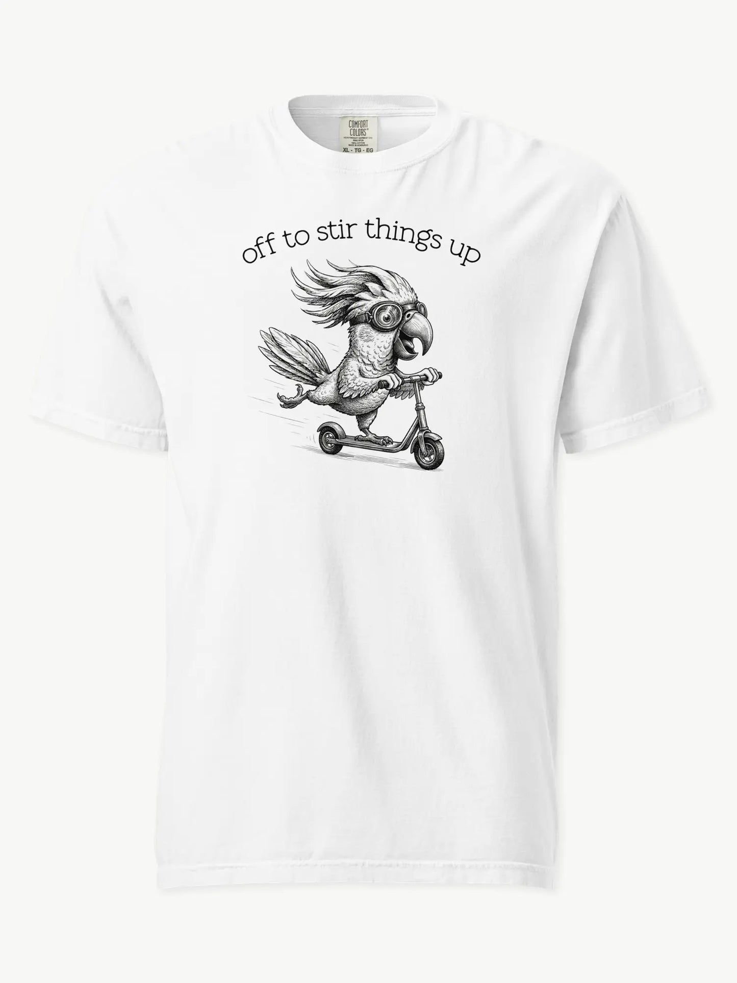 Off to Stir Things Up cockatoo t-shirt in white