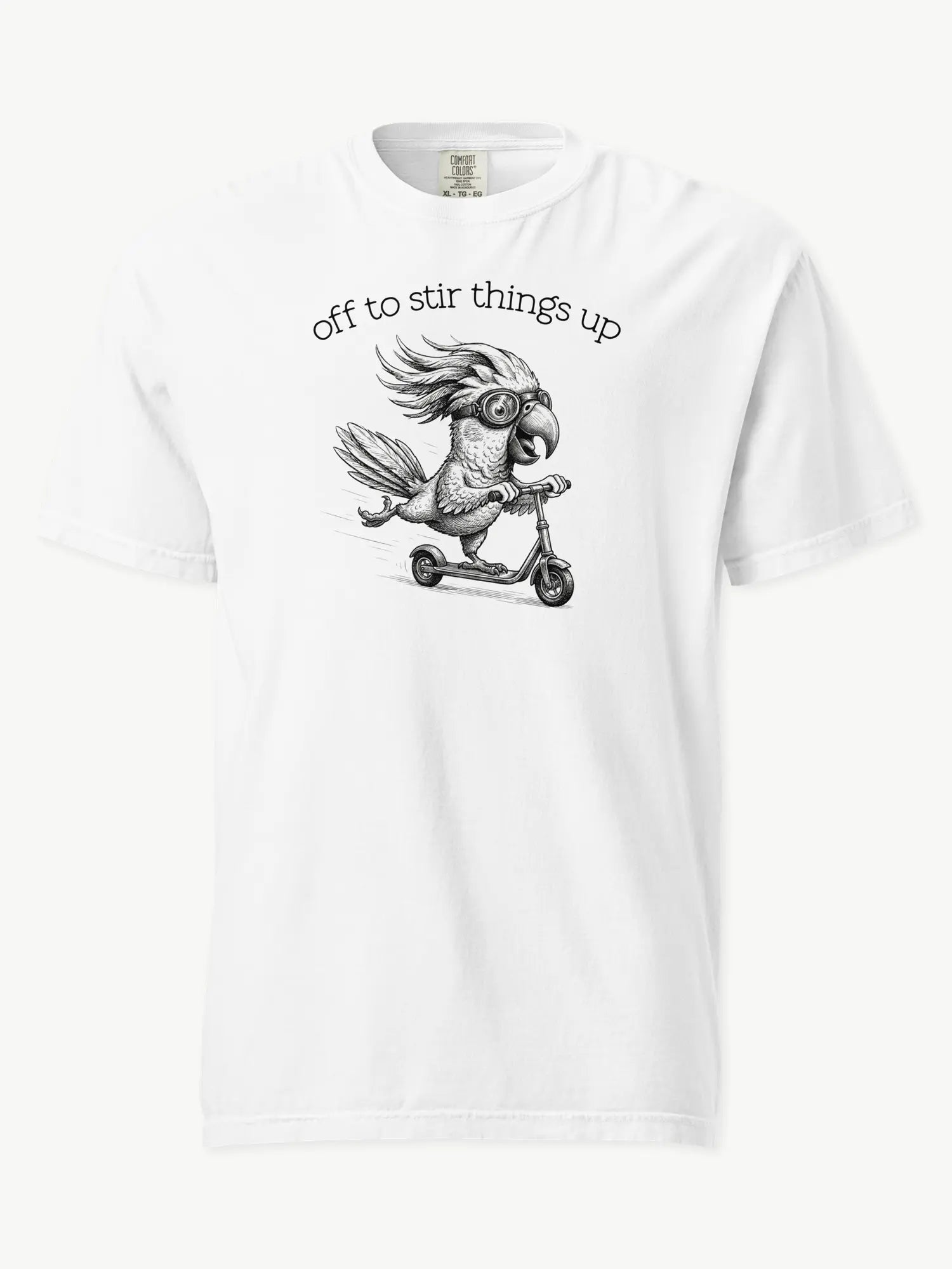 Off to Stir Things Up cockatoo t-shirt in white