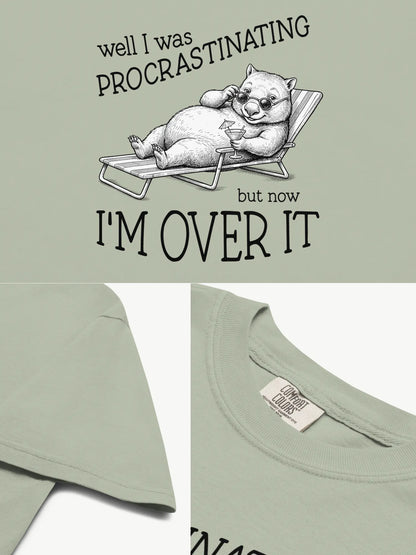 Close-up details of the Faffle & Co Wombat Procrastinator Tee in bay