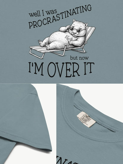 Close-up details of the Faffle & Co Wombat Procrastinator Tee in ice blue